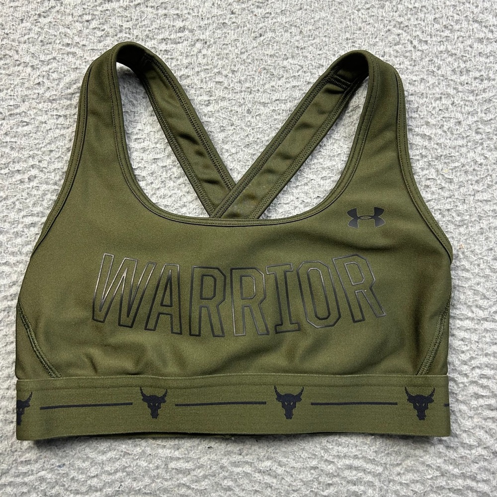 Under Armour Women's Project Rock Mid Crossback Warrior Sports Bra Green Small